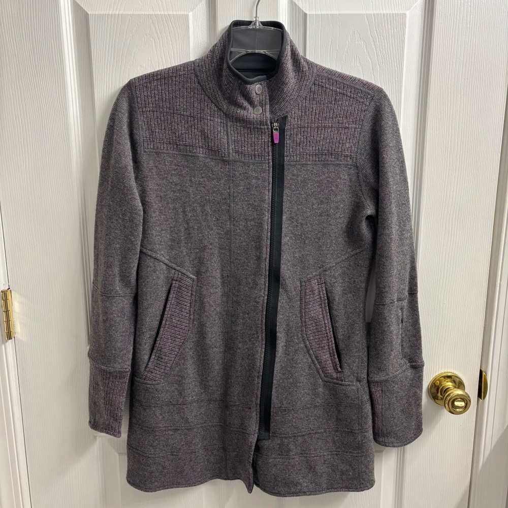 Title Nine Zip Up Jacket Wool Blend Small Grey Purple Swacket Active Outdoor